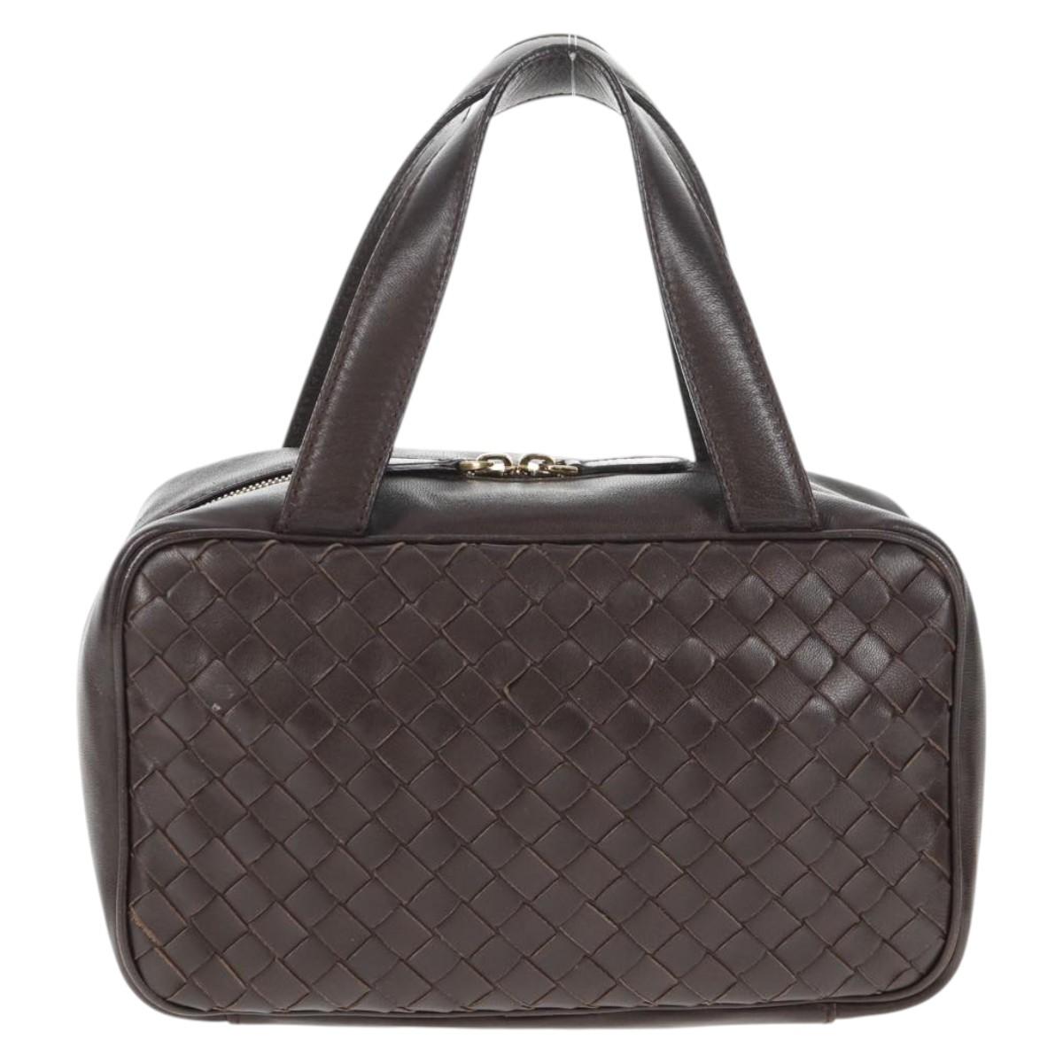 BOTTEGA VENETA INTRECCIATO Hand Bag Leather Dark Brown Gold Auth 144444V