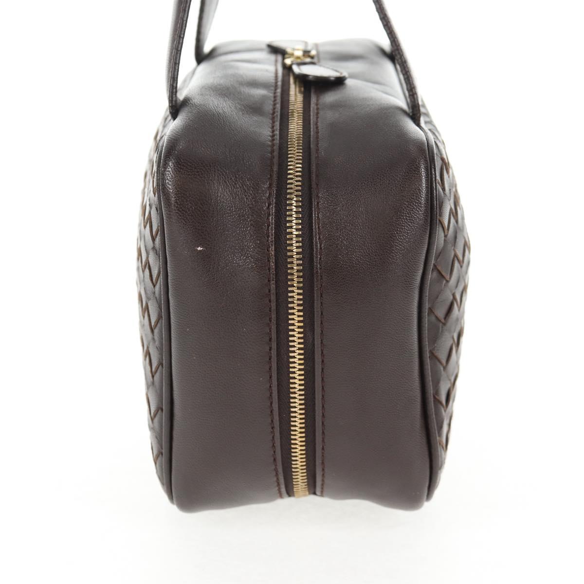 BOTTEGA VENETA INTRECCIATO Hand Bag Leather Dark Brown Gold Auth 144444V
