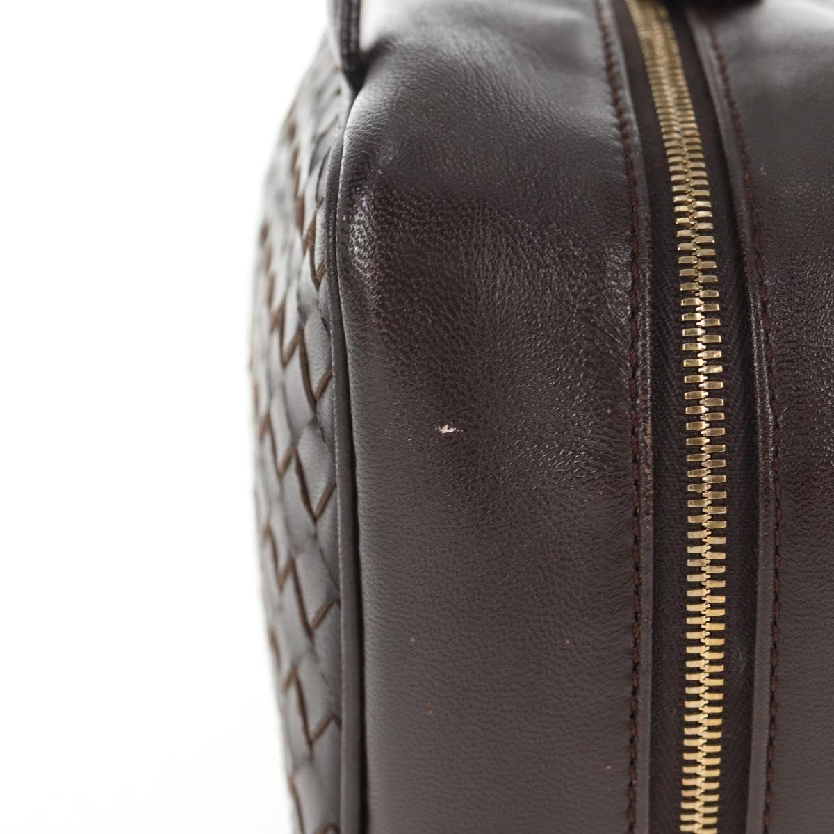 BOTTEGA VENETA INTRECCIATO Hand Bag Leather Dark Brown Gold Auth 144444V