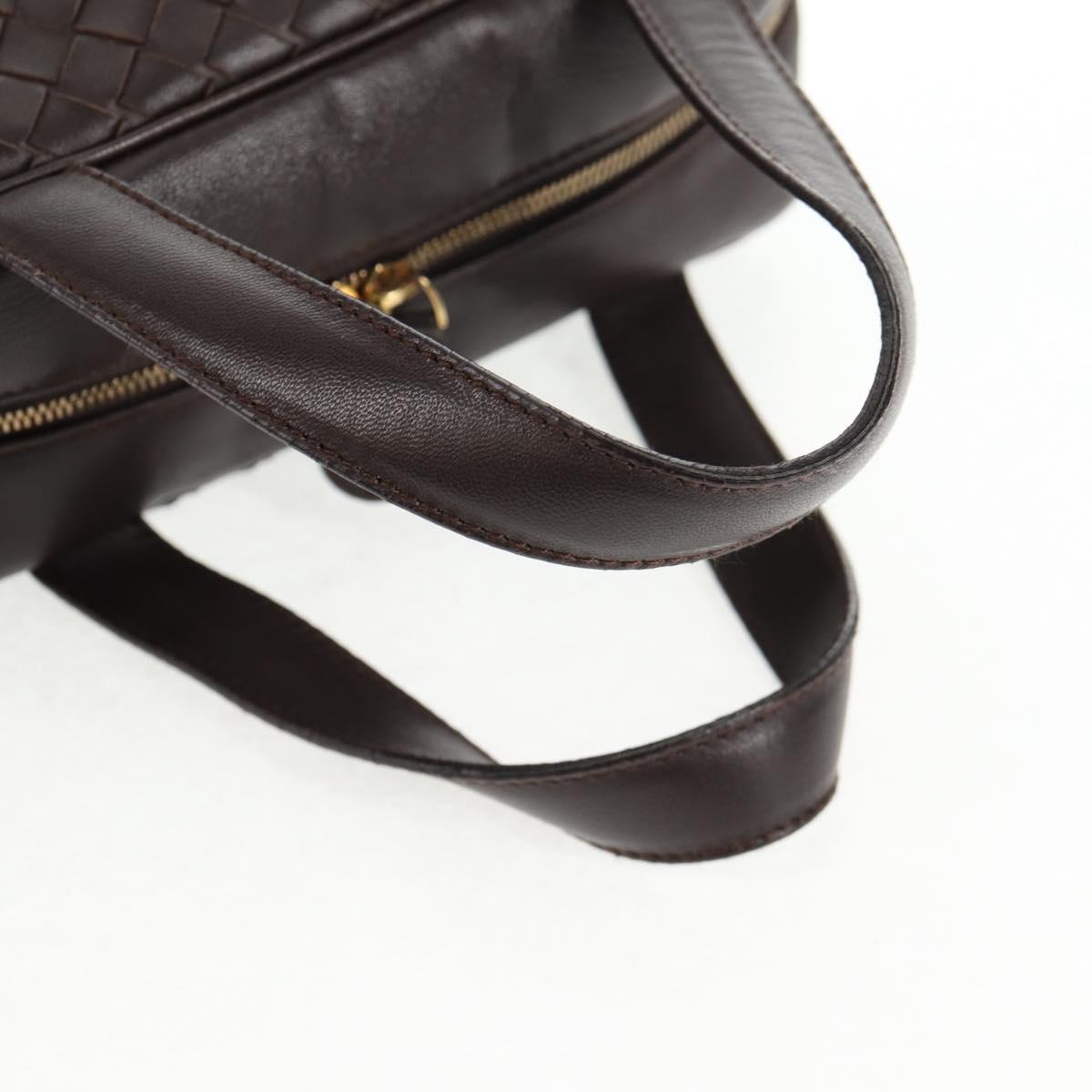 BOTTEGA VENETA INTRECCIATO Hand Bag Leather Dark Brown Gold Auth 144444V