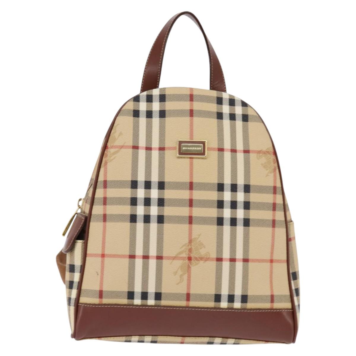 BURBERRY Nova Check Backpack PVC Beige Gold Auth 144466