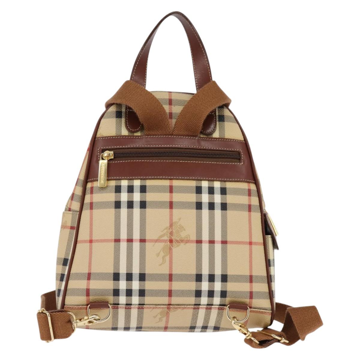 BURBERRY Nova Check Backpack PVC Beige Gold Auth 144466