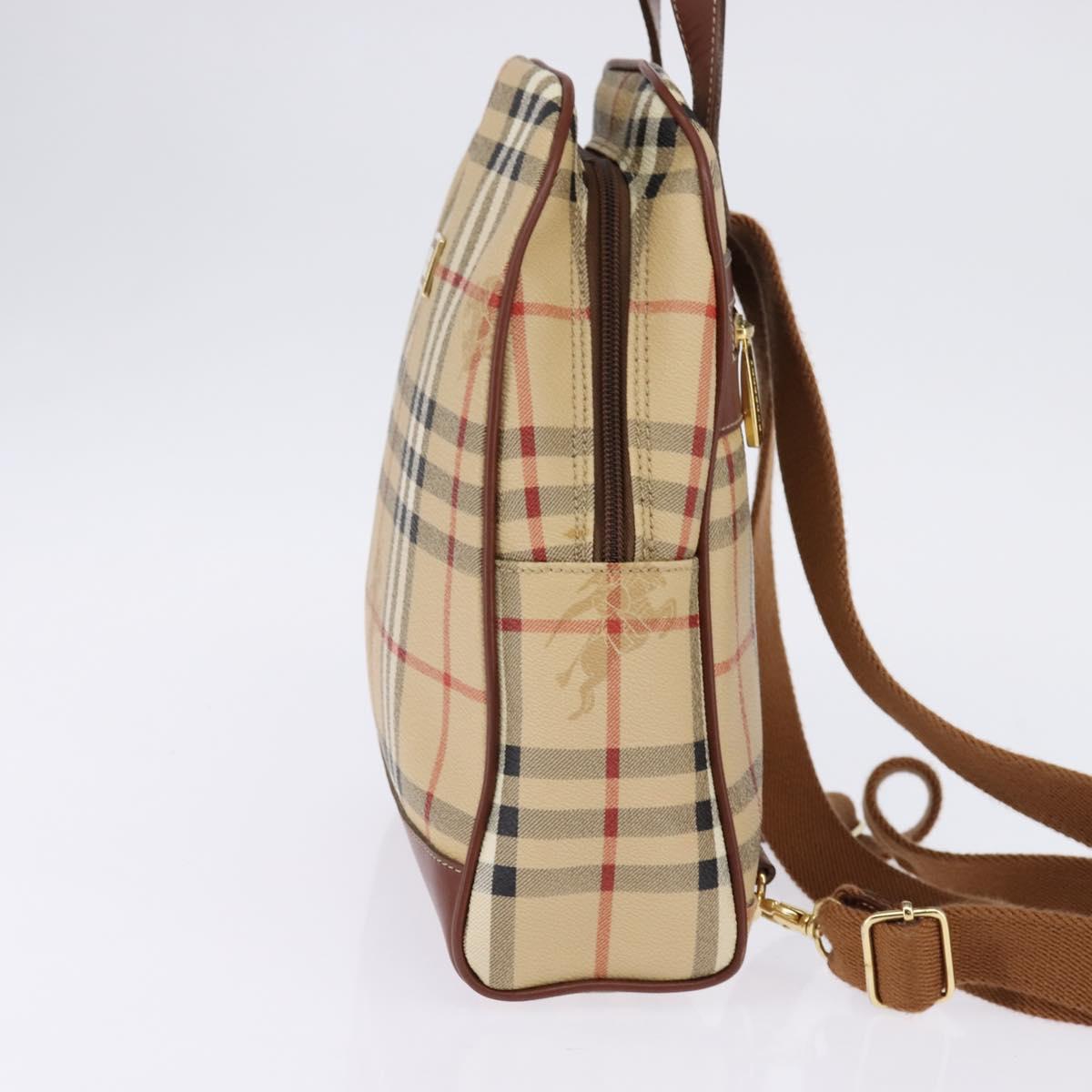 BURBERRY Nova Check Backpack PVC Beige Gold Auth 144466