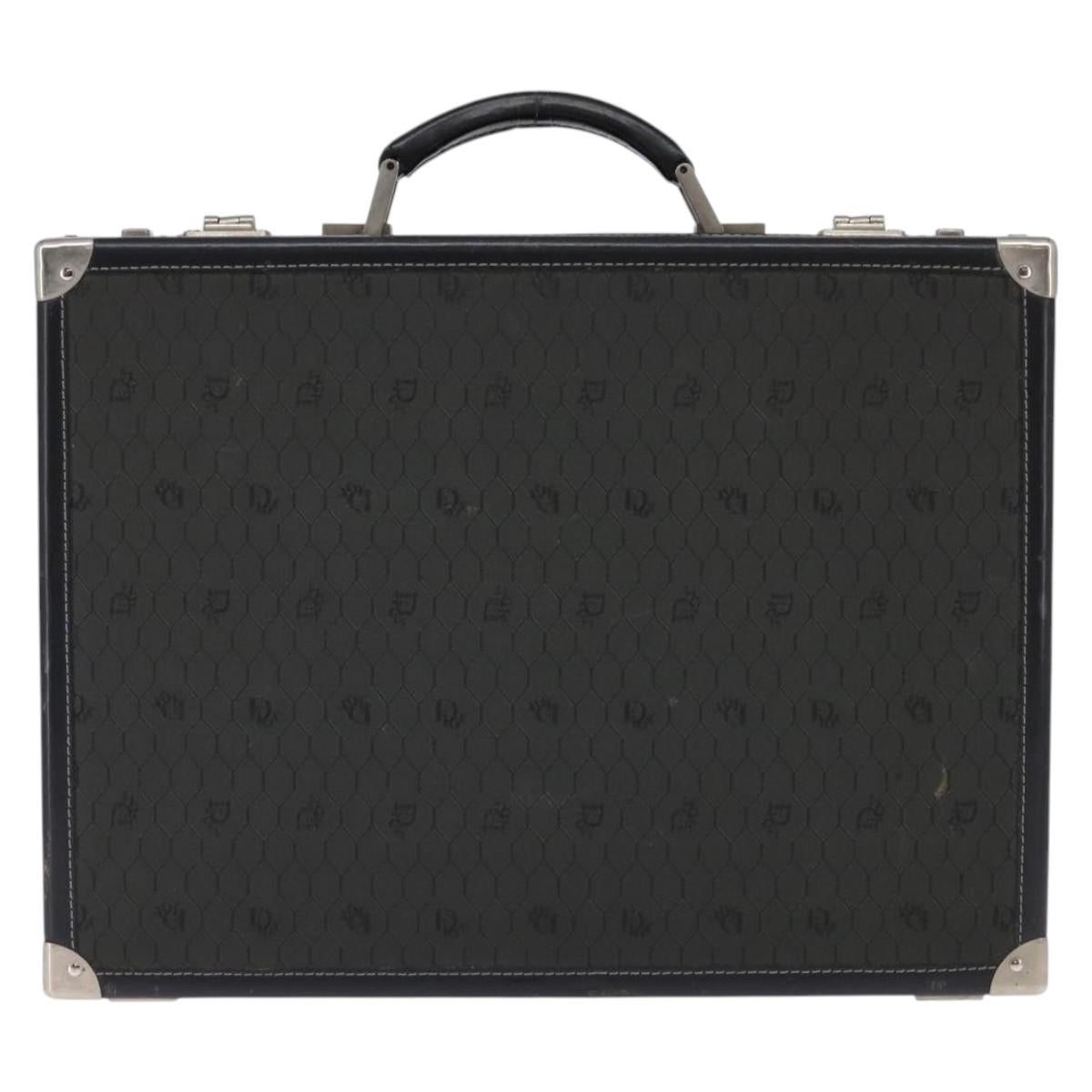 Christian Dior Honeycomb Canvas Attache case Trunk Black Auth 144467