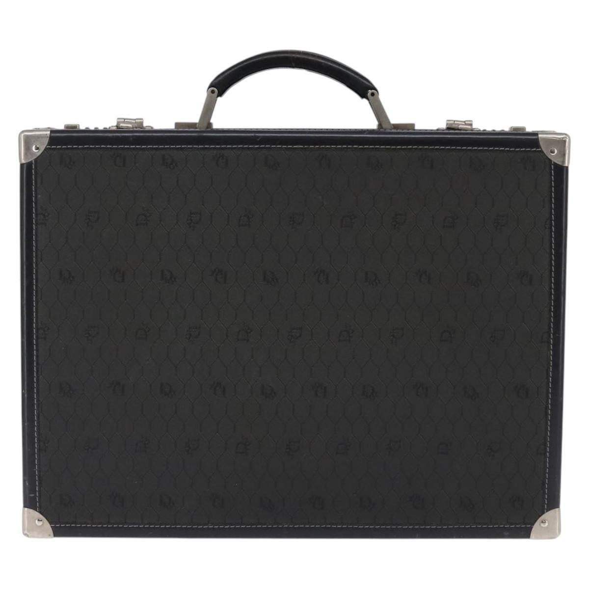 Christian Dior Honeycomb Canvas Attache case Trunk Black Auth 144467