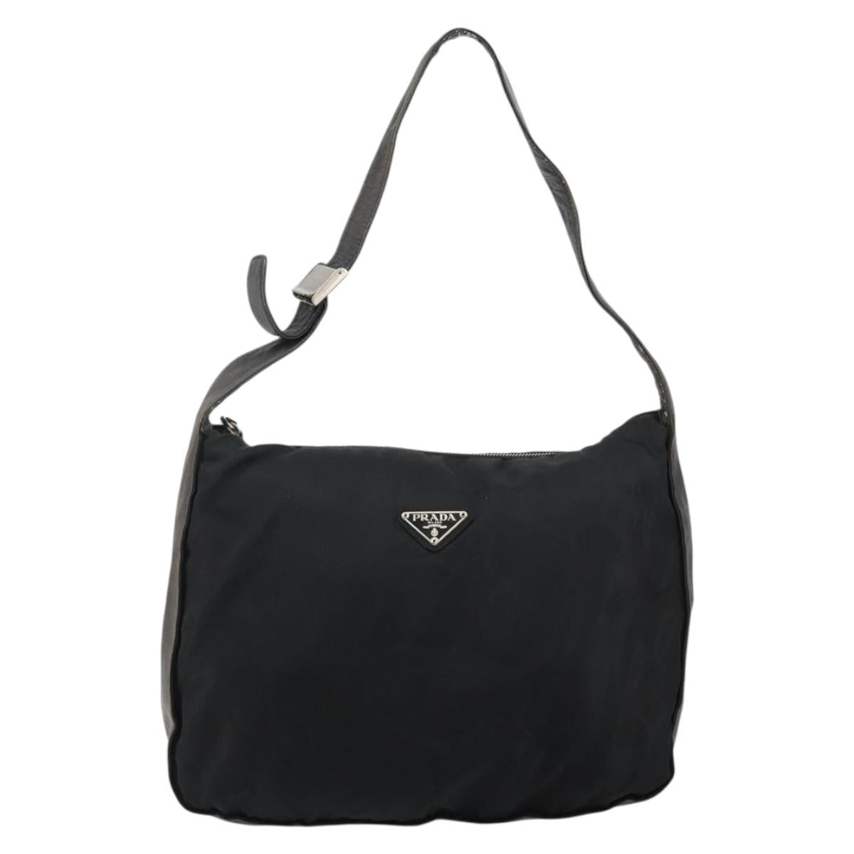 PRADA Shoulder Bag Nylon Black Silver Auth 144476