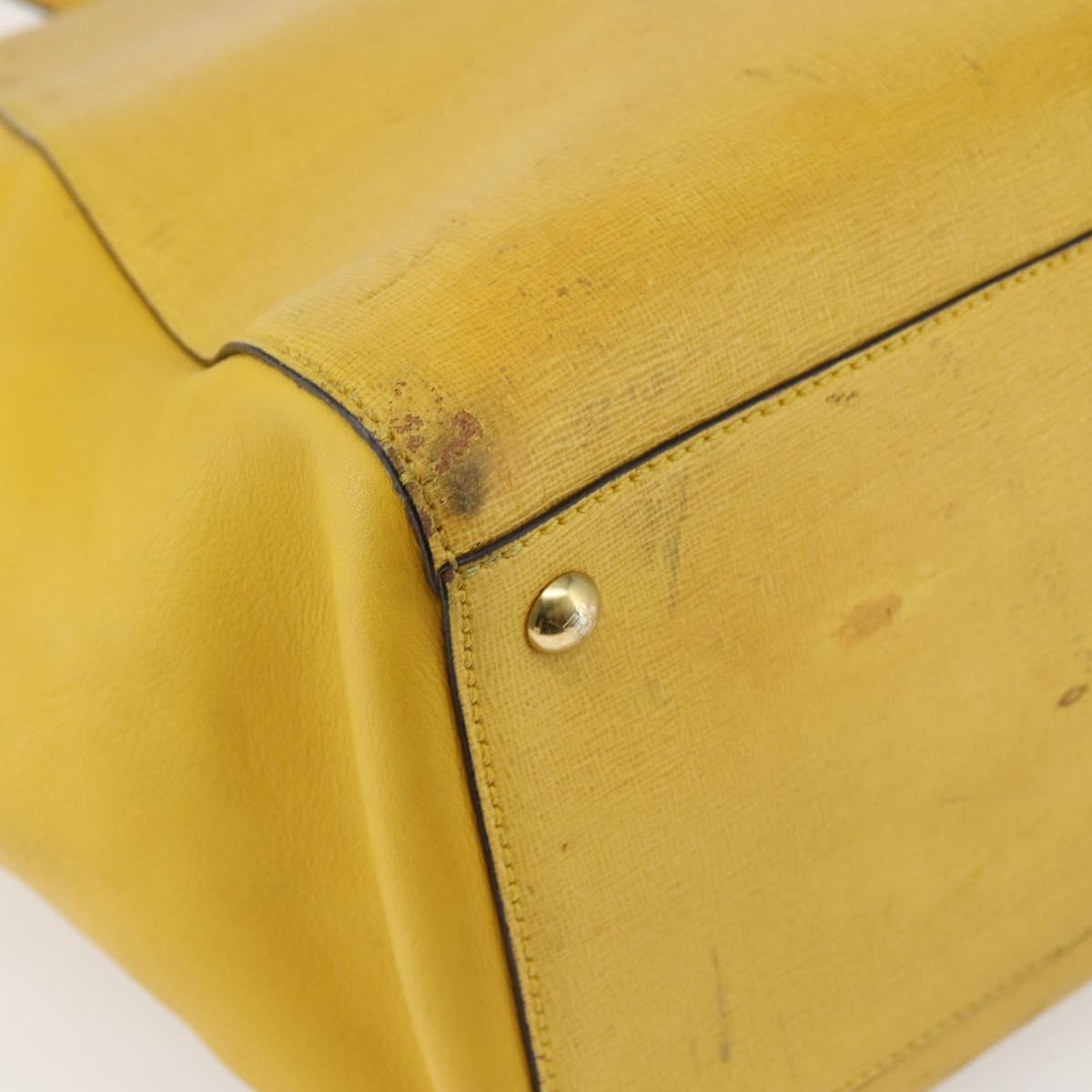 FENDI Hand Bag Leather Yellow Gold Auth 144480