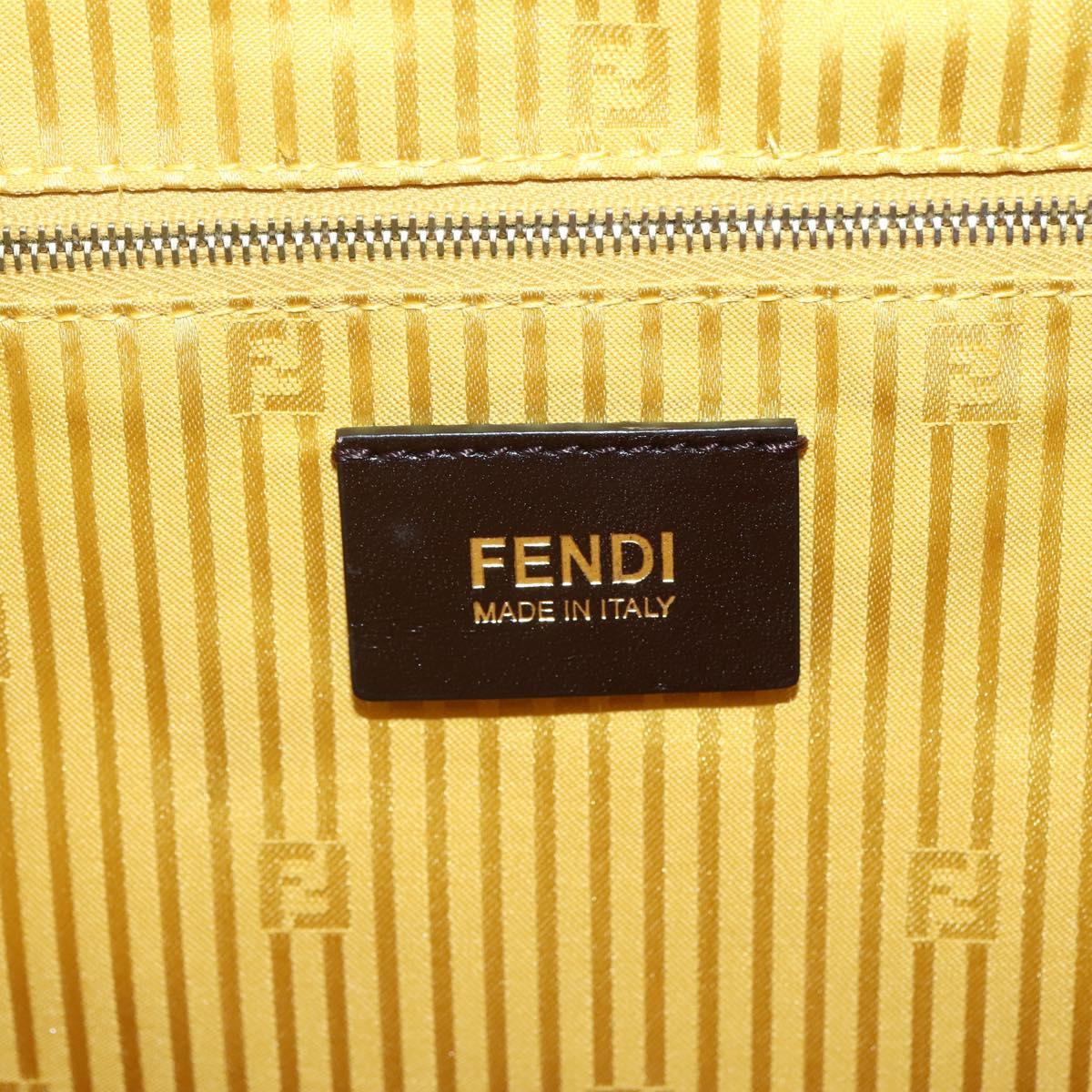 FENDI Hand Bag Leather Yellow Gold Auth 144480