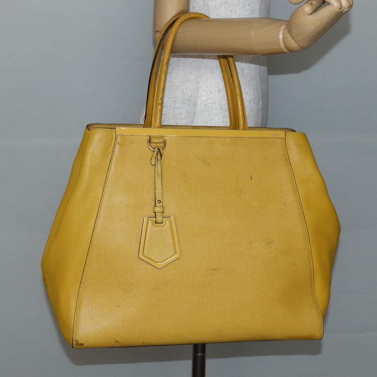 FENDI Hand Bag Leather Yellow Gold Auth 144480