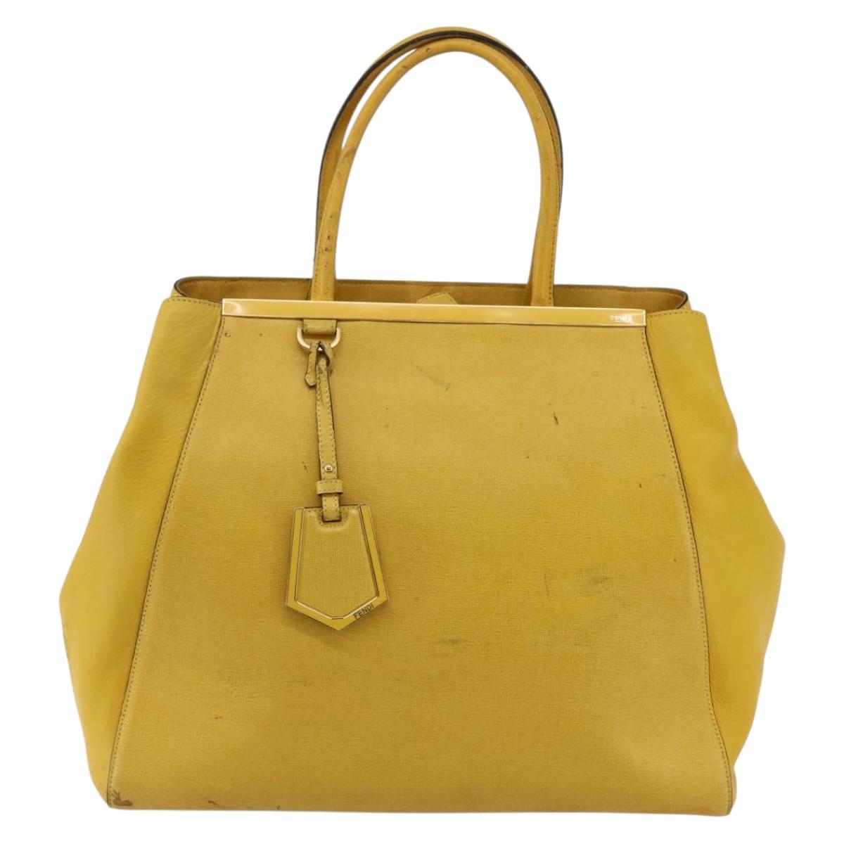 FENDI Hand Bag Leather Yellow Gold Auth 144480