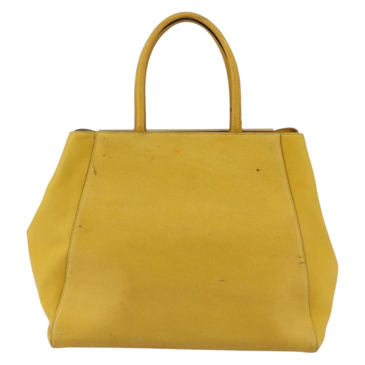 FENDI Hand Bag Leather Yellow Gold Auth 144480