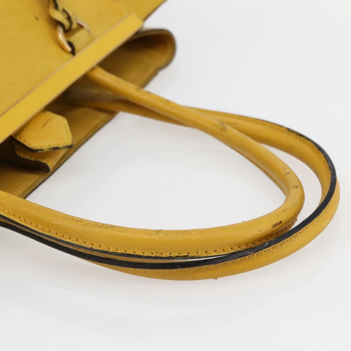 FENDI Hand Bag Leather Yellow Gold Auth 144480