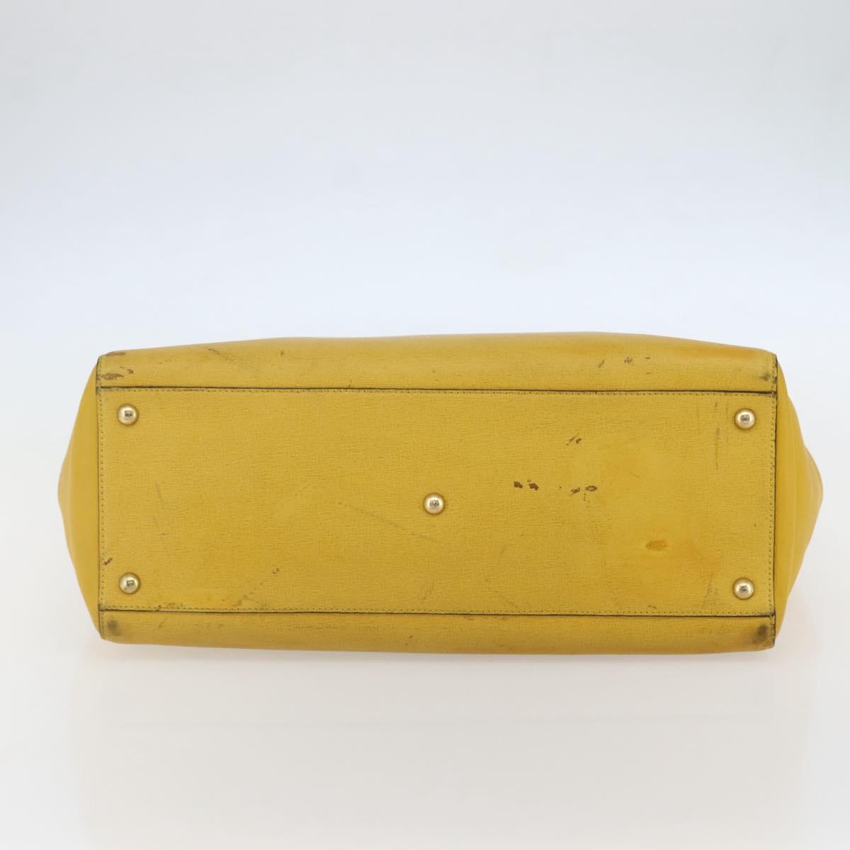 FENDI Hand Bag Leather Yellow Gold Auth 144480