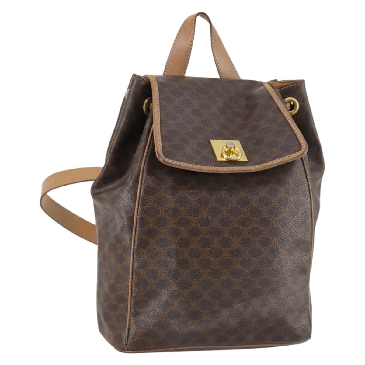 CELINE Macadam Canvas Backpack PVC Leather Brown Gold Auth 144490