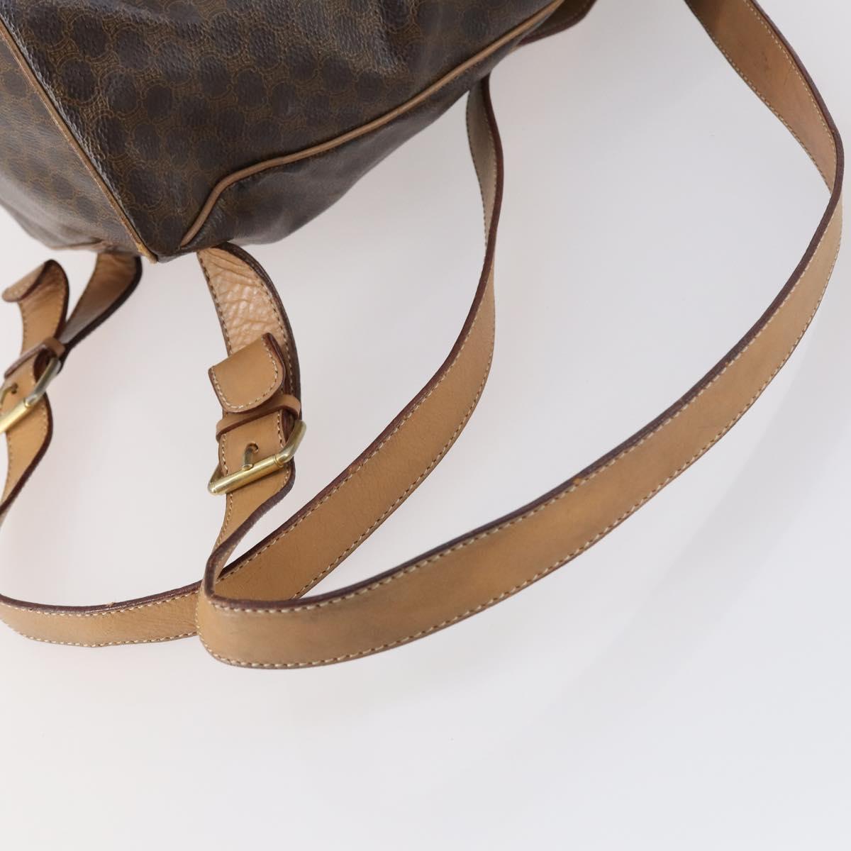 CELINE Macadam Canvas Backpack PVC Leather Brown Gold Auth 144490
