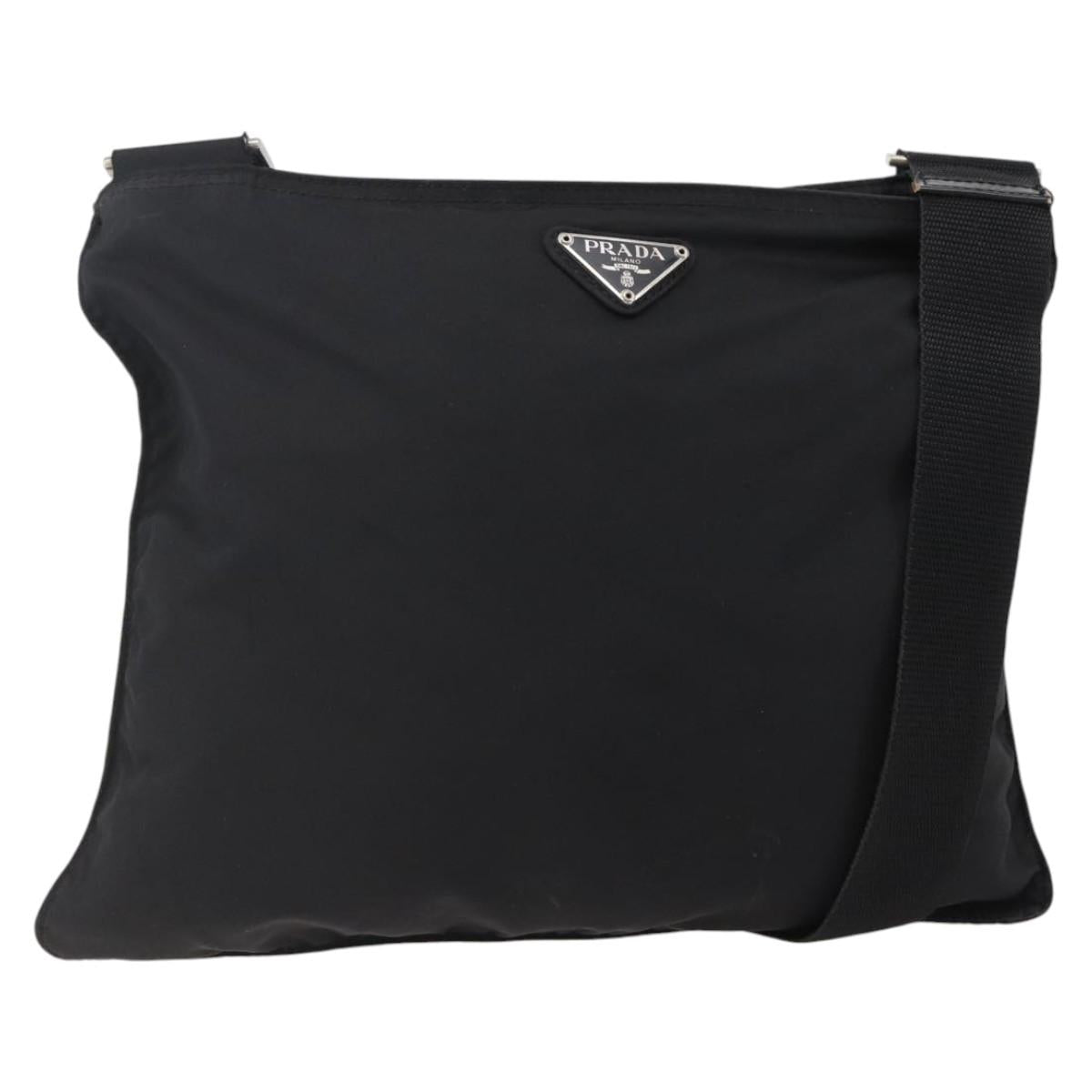 PRADA Shoulder Bag Nylon Black Silver Auth 144491