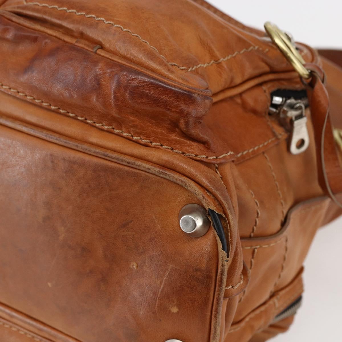 Chloe Betty Shoulder Bag Leather Brown Silver gold Auth 144492