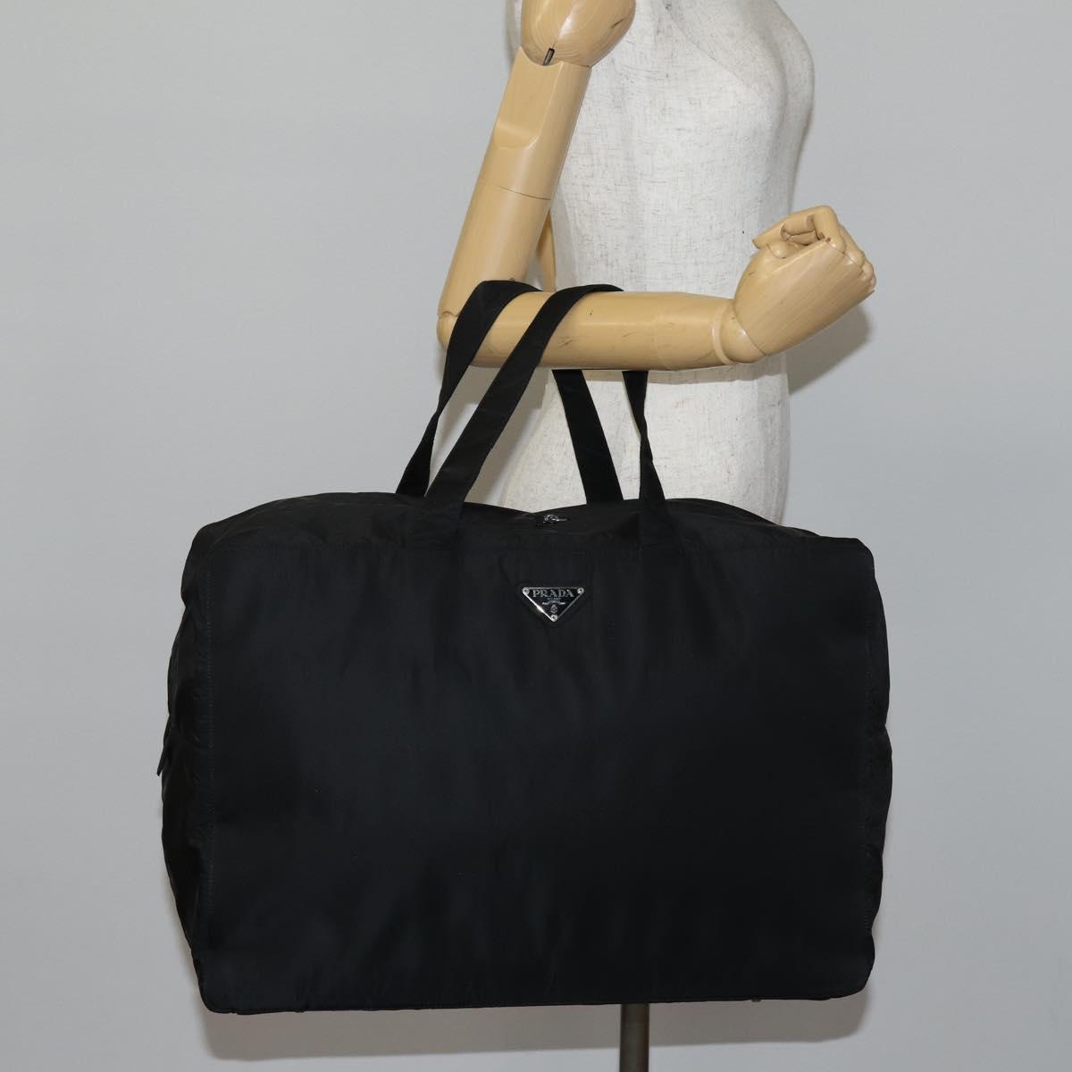 PRADA Travel bag Bag Nylon Black Silver Auth 144511