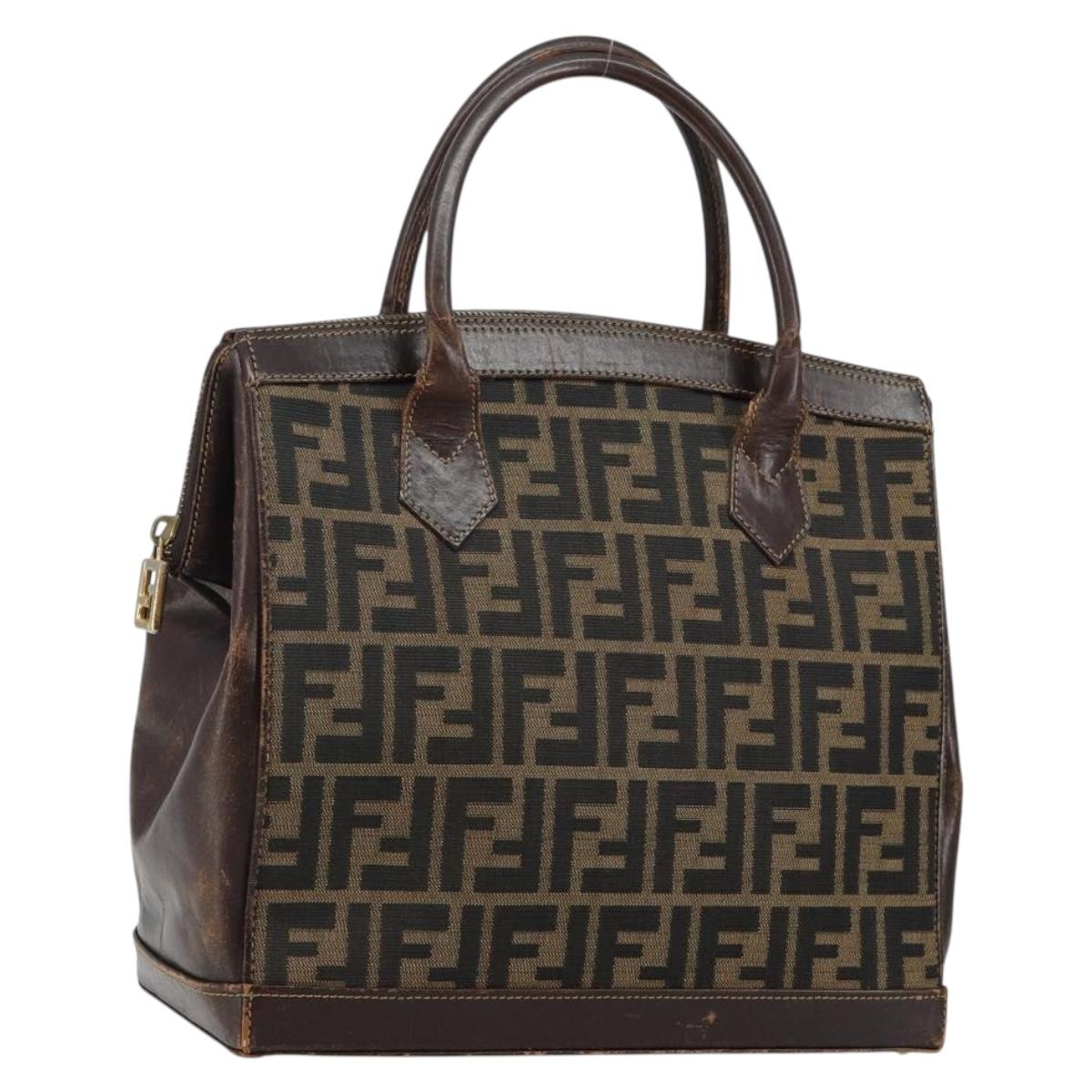 FENDI Zucca Canvas Hand Bag Black Brown Auth 144516