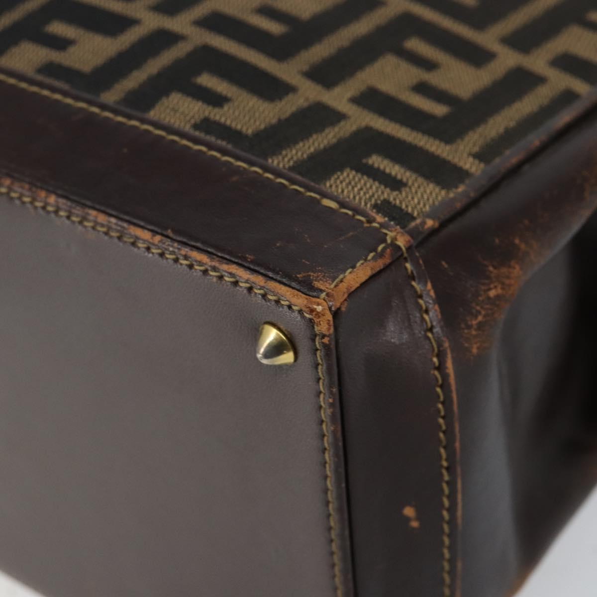 FENDI Zucca Canvas Hand Bag Black Brown Auth 144516
