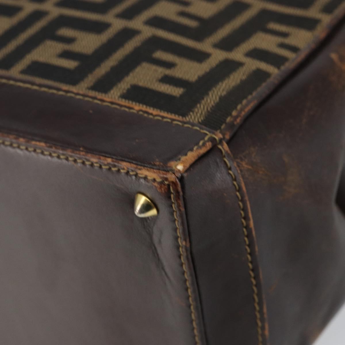 FENDI Zucca Canvas Hand Bag Black Brown Auth 144516