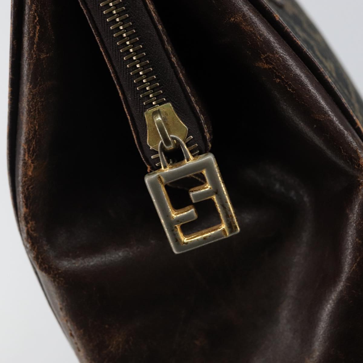 FENDI Zucca Canvas Hand Bag Black Brown Auth 144516