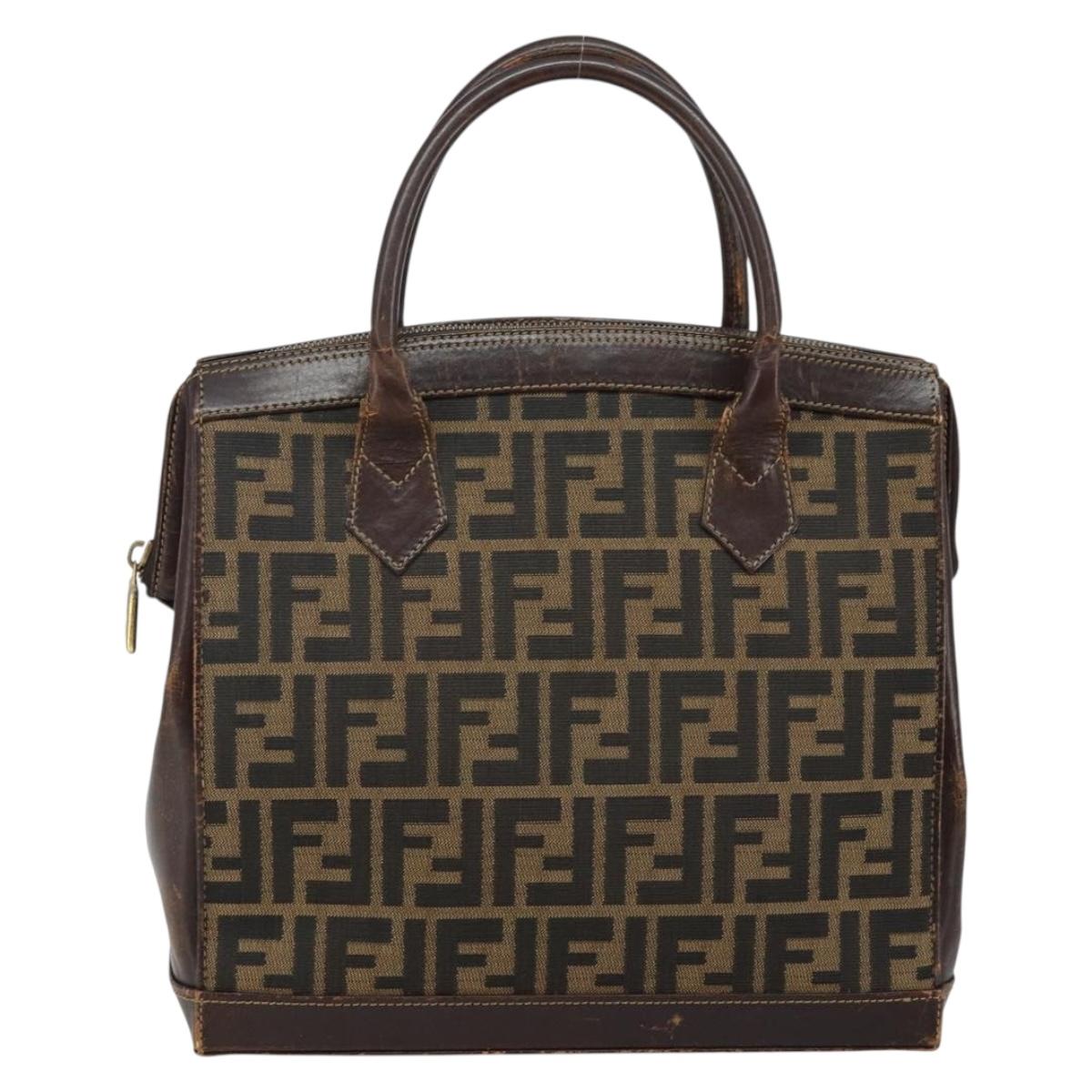 FENDI Zucca Canvas Hand Bag Black Brown Auth 144516