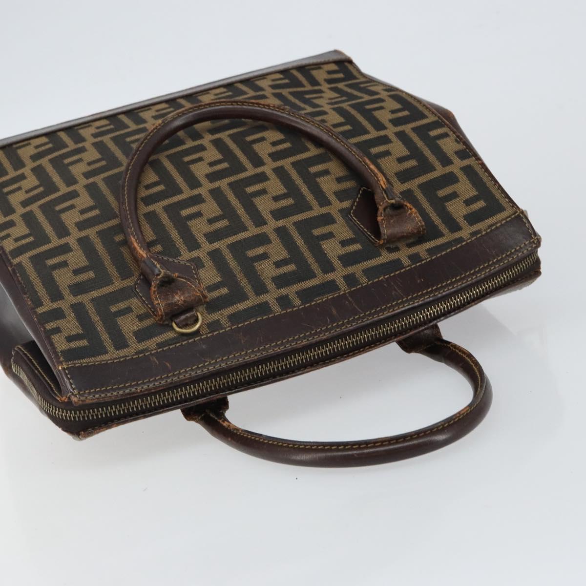 FENDI Zucca Canvas Hand Bag Black Brown Auth 144516