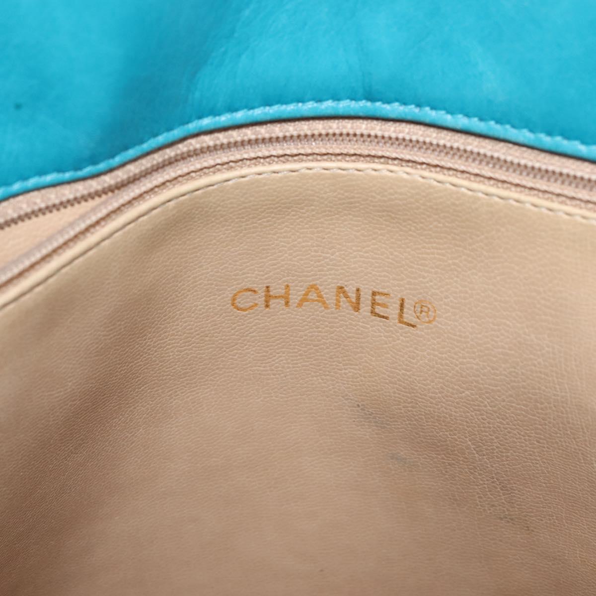 CHANEL COCO Mark Shoulder Bag Lamb Skin Turquoise Blue Gold CC Auth 144517