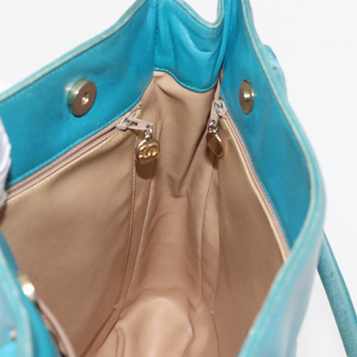 CHANEL COCO Mark Shoulder Bag Lamb Skin Turquoise Blue Gold CC Auth 144517