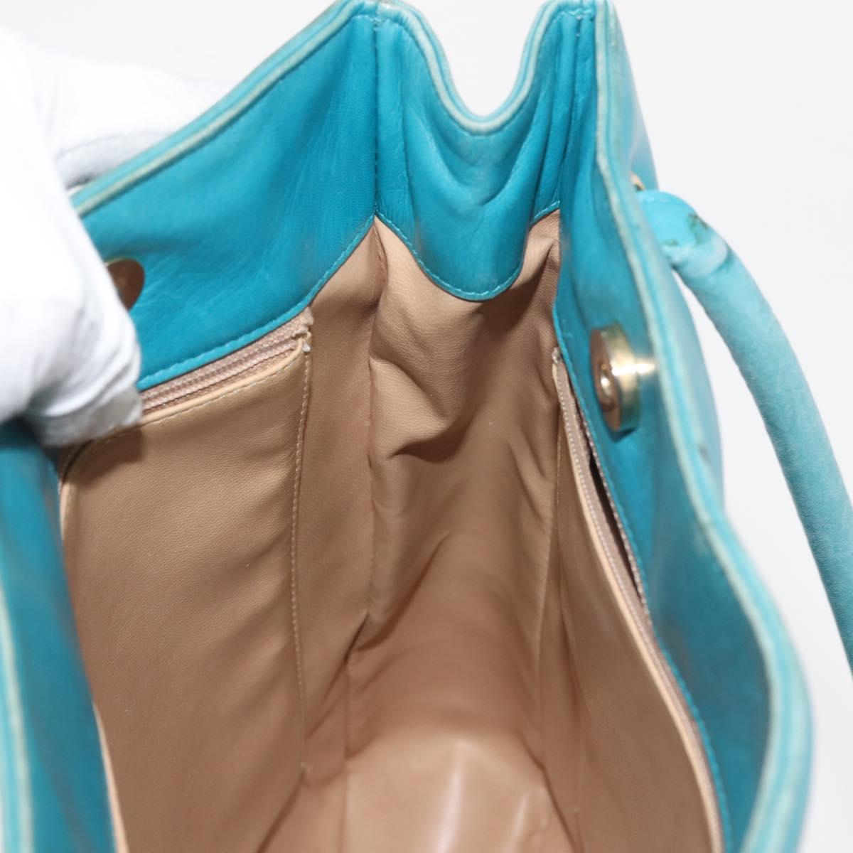 CHANEL COCO Mark Shoulder Bag Lamb Skin Turquoise Blue Gold CC Auth 144517