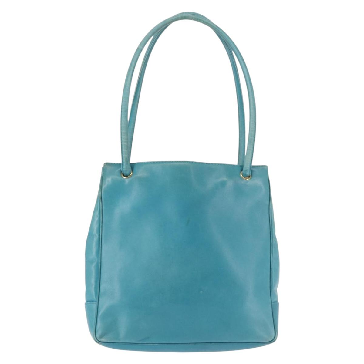 CHANEL COCO Mark Shoulder Bag Lamb Skin Turquoise Blue Gold CC Auth 144517