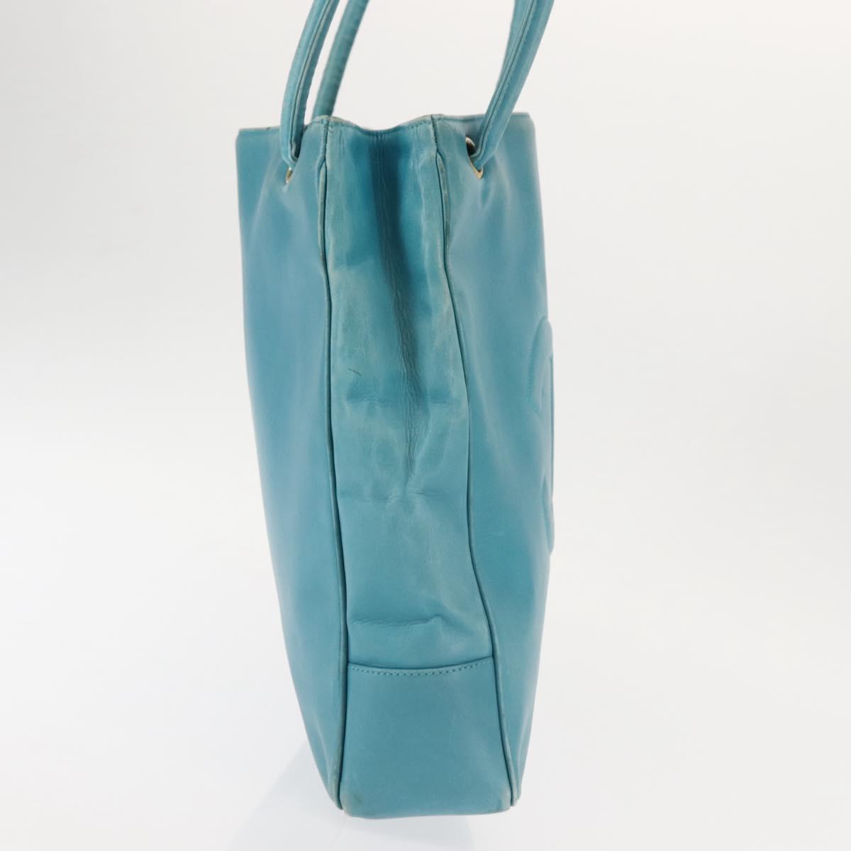 CHANEL COCO Mark Shoulder Bag Lamb Skin Turquoise Blue Gold CC Auth 144517