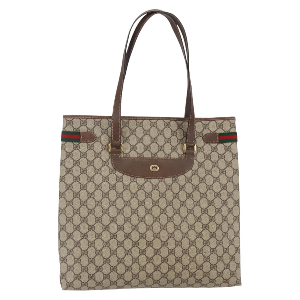 GUCCI GG Supreme Web Sherry Line Tote Bag PVC Beige Red 39 02 091 Auth 144523