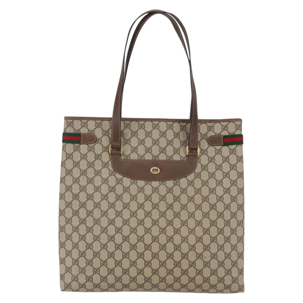 GUCCI GG Supreme Web Sherry Line Tote Bag PVC Beige Red 39 02 091 Auth 144523