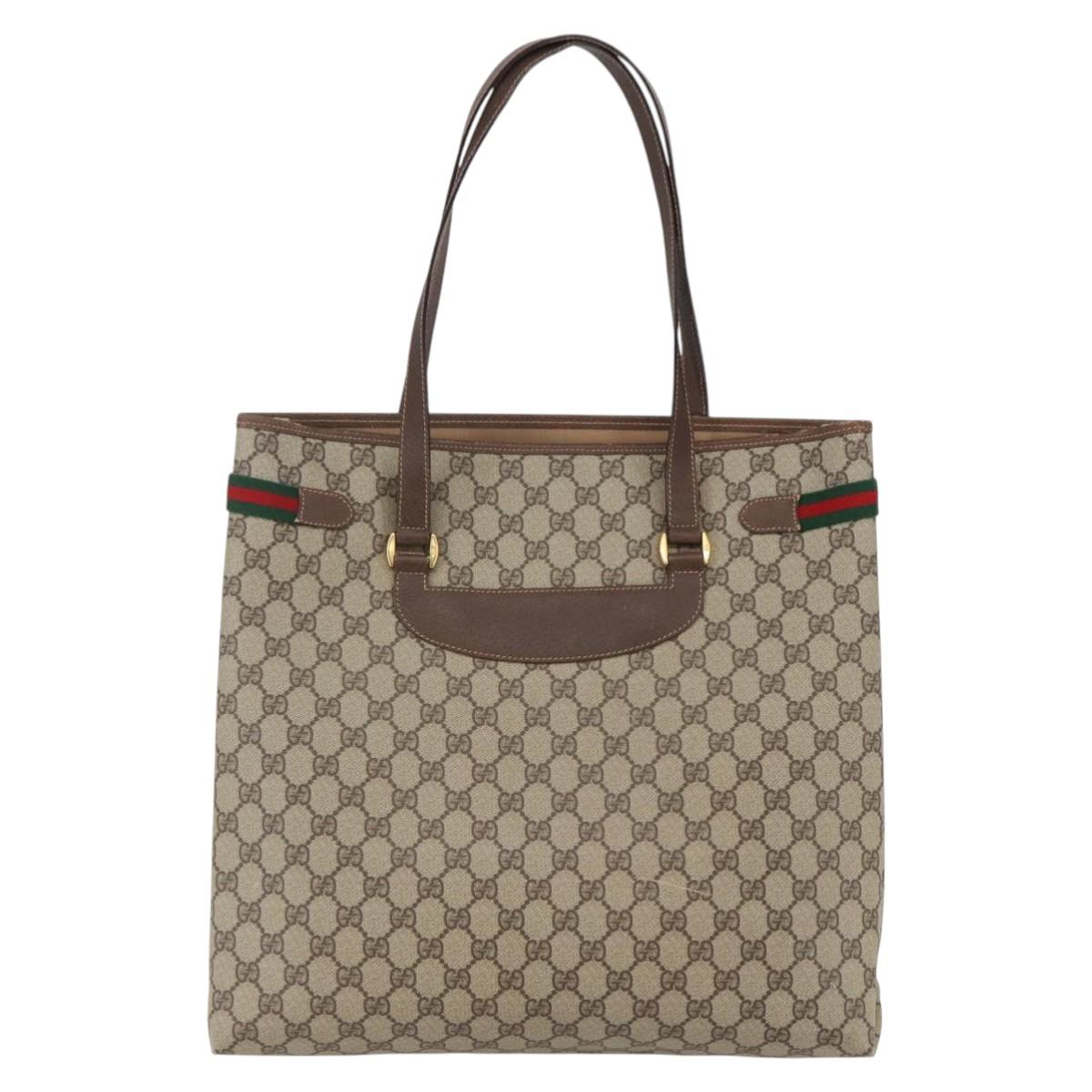 GUCCI GG Supreme Web Sherry Line Tote Bag PVC Beige Red 39 02 091 Auth 144523