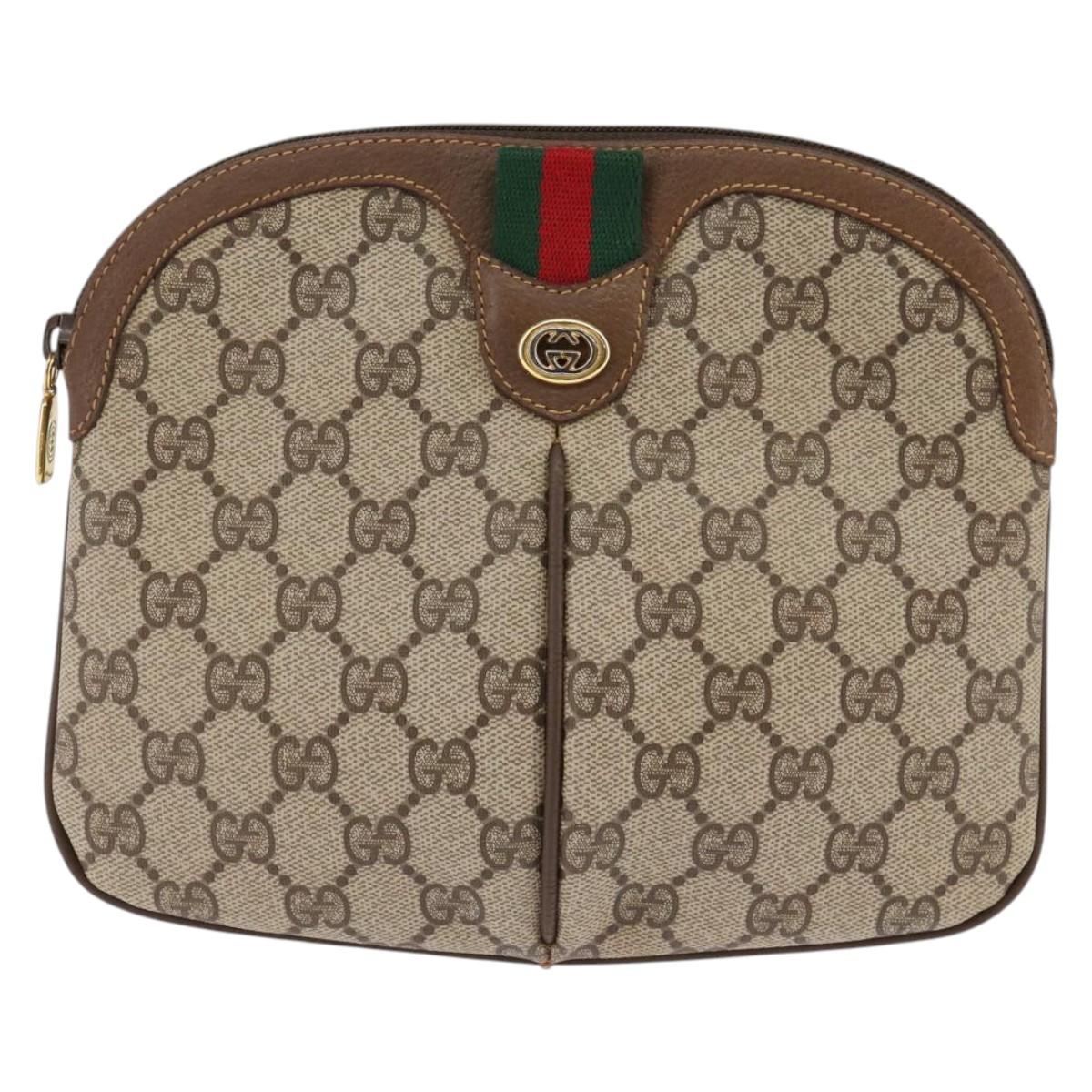 GUCCI GG Supreme Web Sherry Line Bag PVC Beige Gold 904 02 04 Auth 144524