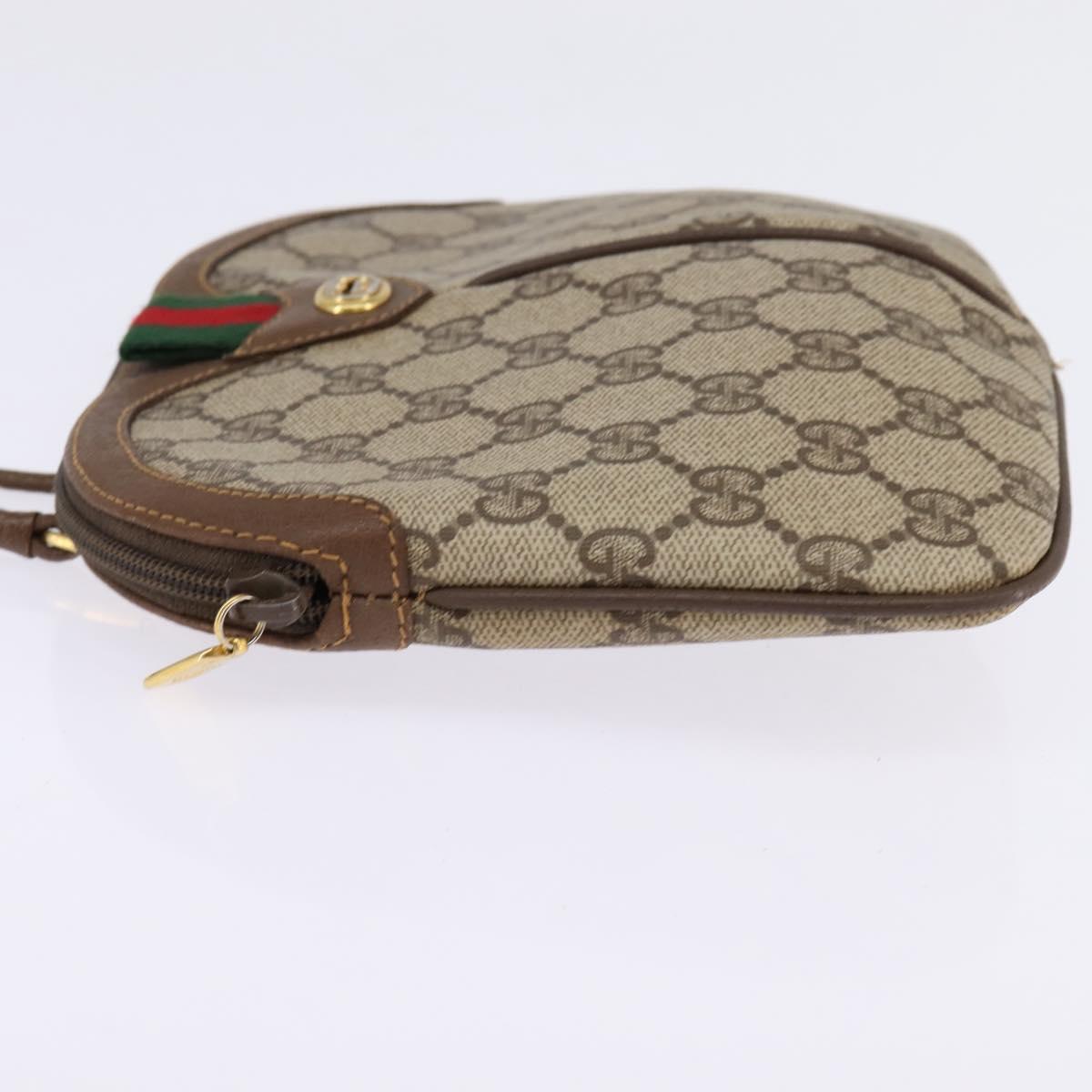 GUCCI GG Supreme Web Sherry Line Bag PVC Beige Gold 904 02 04 Auth 144524