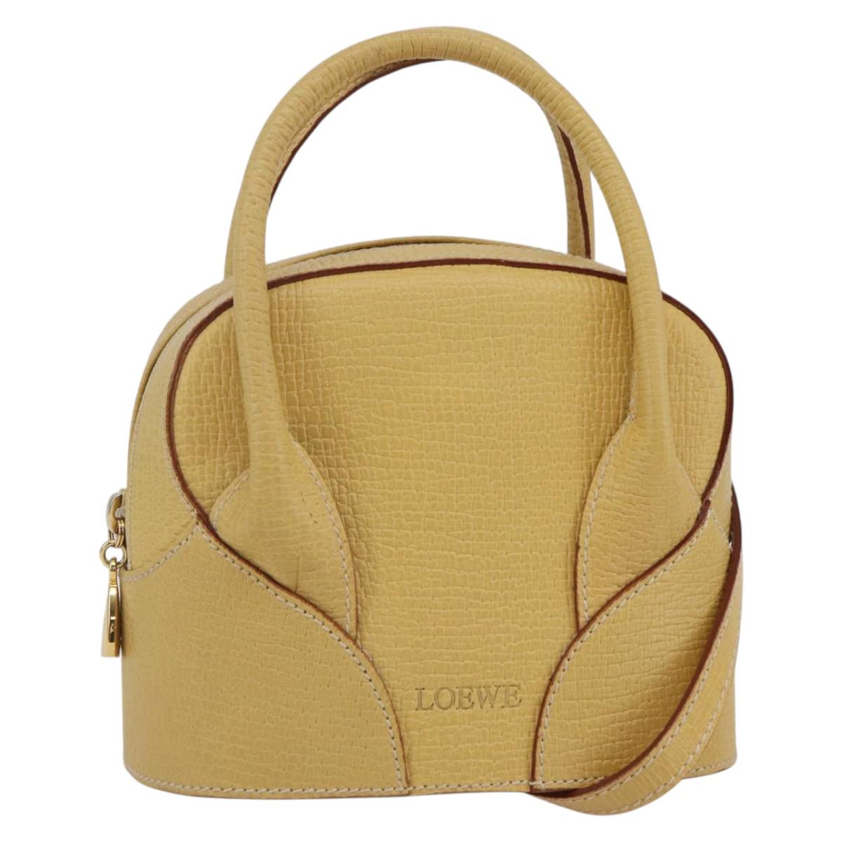 LOEWE Hand Bag Leather 2way Gold Yellow Auth 144525V
