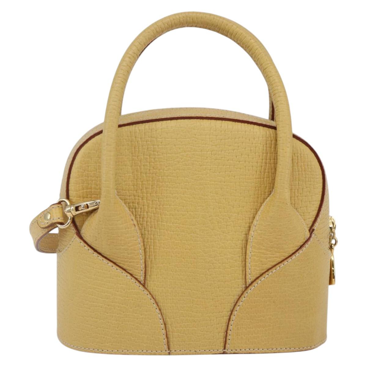 LOEWE Hand Bag Leather 2way Gold Yellow Auth 144525V