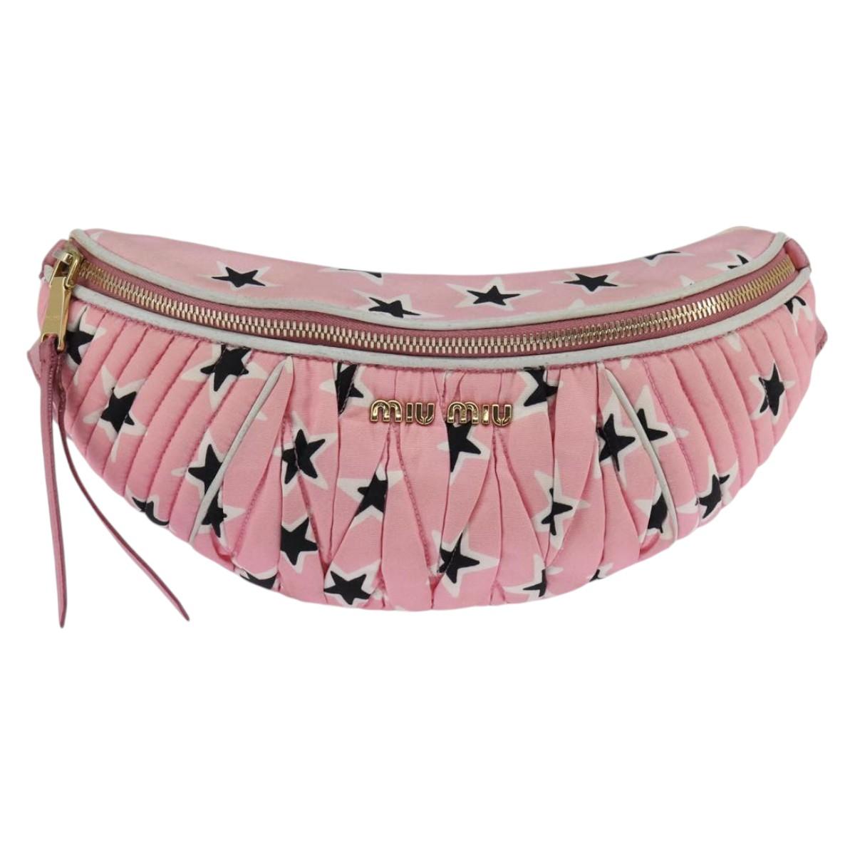 Miu Miu Waist Bag Canvas Pink Gold Auth 144527