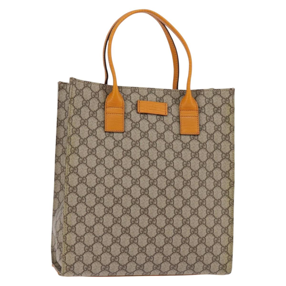 GUCCI GG Supreme Hand Bag PVC Leather Beige Silver 91249 Auth 144530