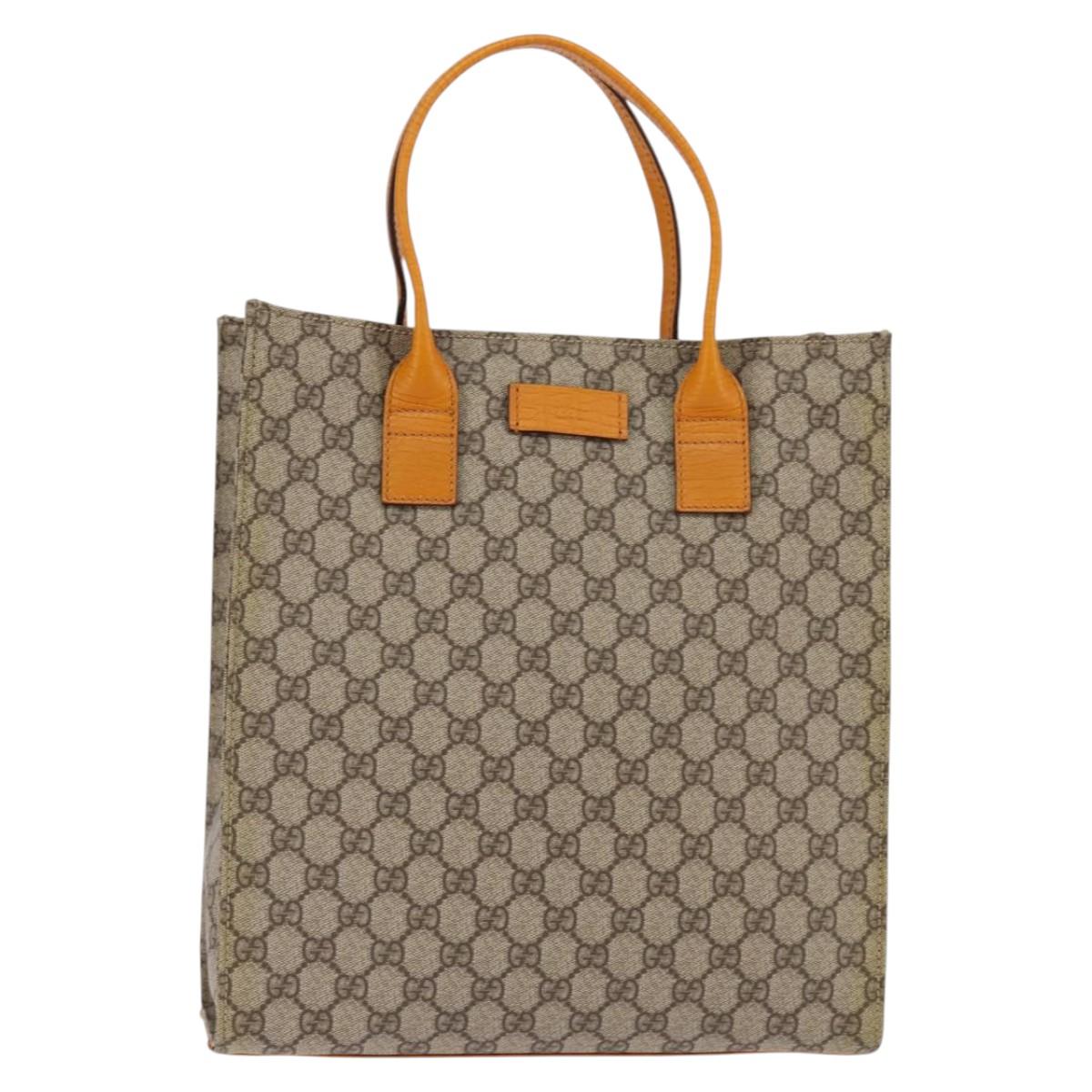 GUCCI GG Supreme Hand Bag PVC Leather Beige Silver 91249 Auth 144530