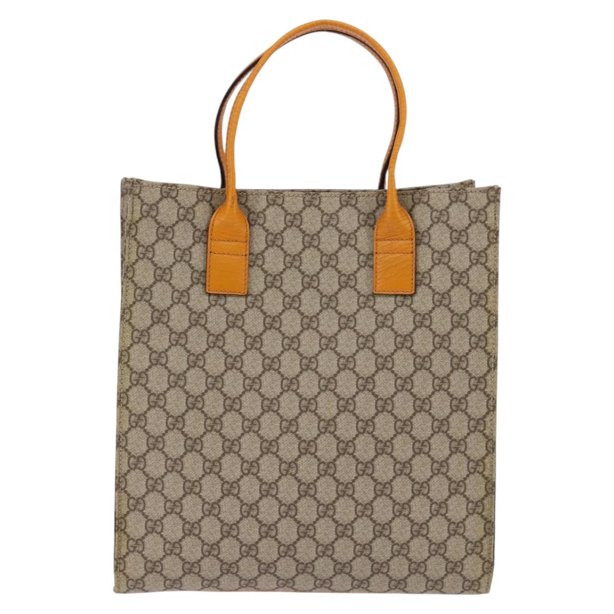 GUCCI GG Supreme Hand Bag PVC Leather Beige Silver 91249 Auth 144530