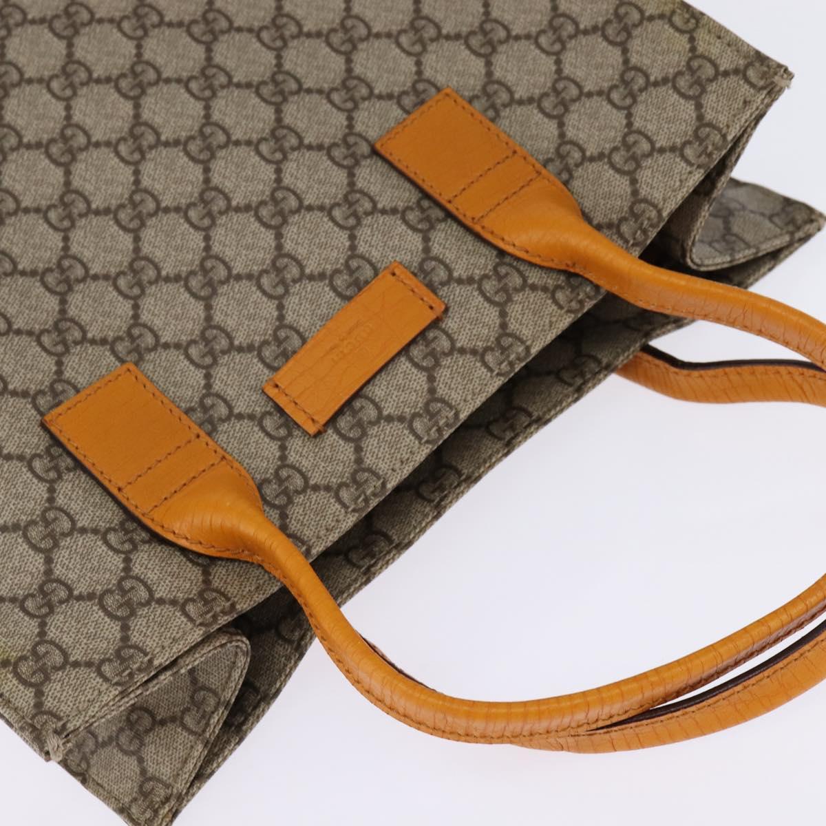 GUCCI GG Supreme Hand Bag PVC Leather Beige Silver 91249 Auth 144530