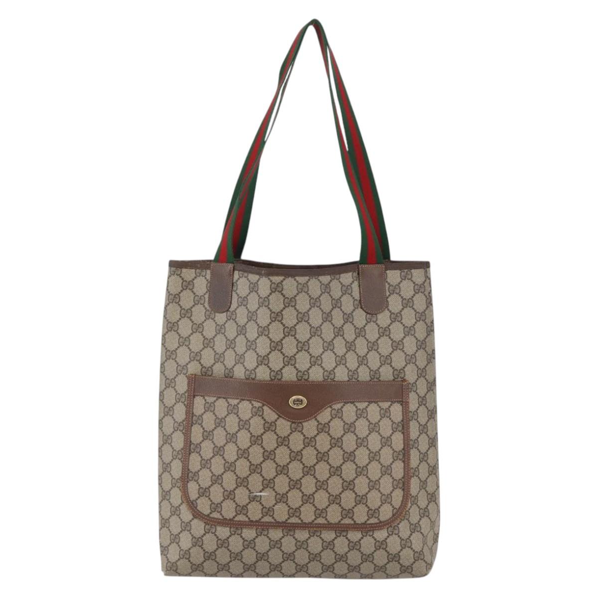 GUCCI GG Supreme Web Sherry Line Tote Bag PVC Beige Red 89 02 003 Auth 144531