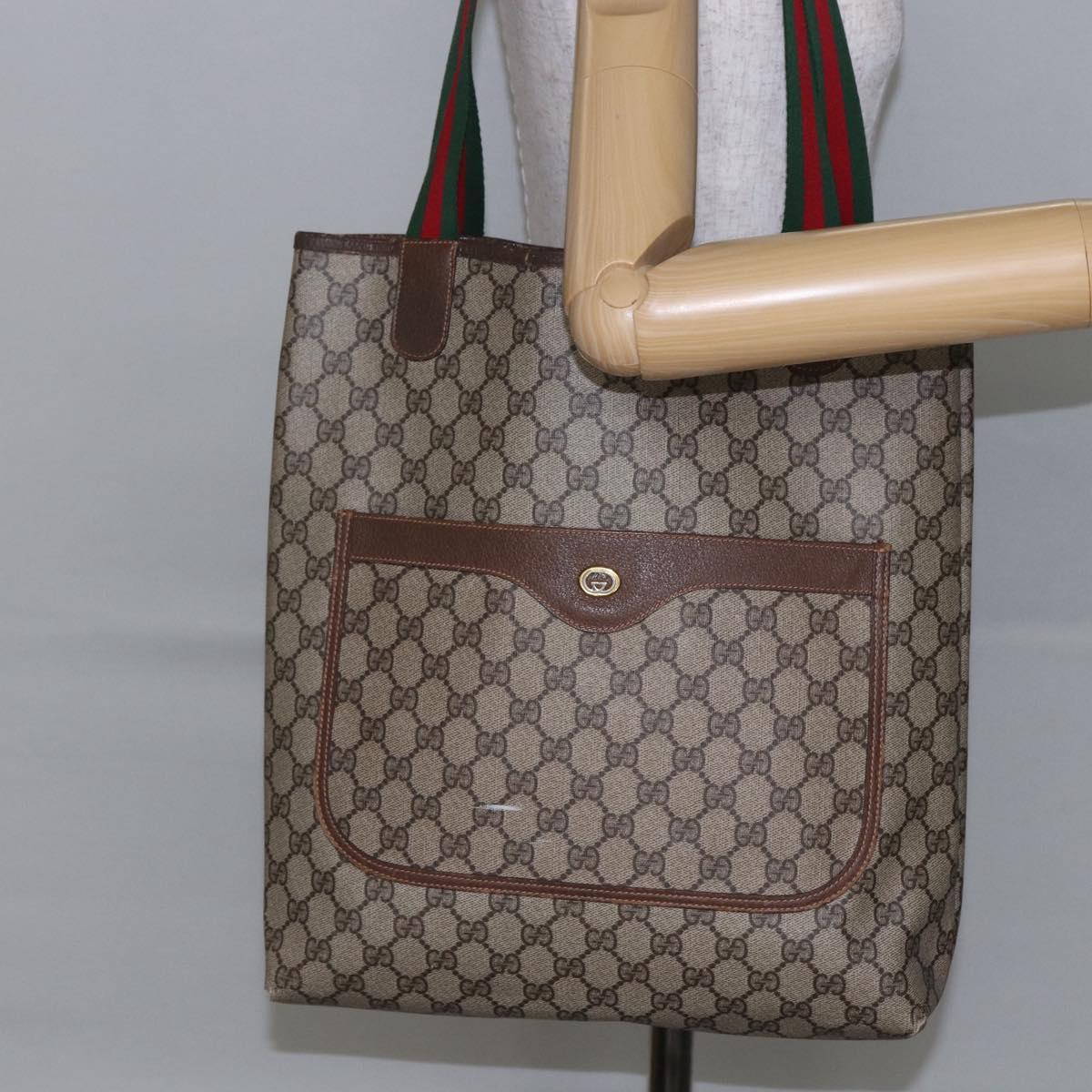 GUCCI GG Supreme Web Sherry Line Tote Bag PVC Beige Red 89 02 003 Auth 144531