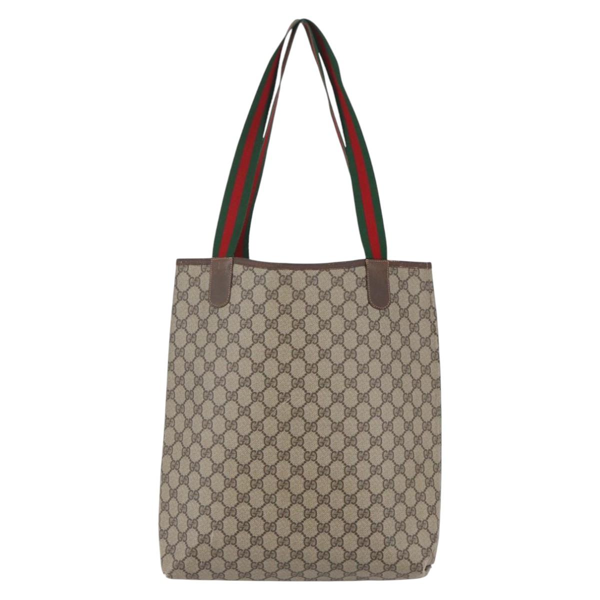GUCCI GG Supreme Web Sherry Line Tote Bag PVC Beige Red 89 02 003 Auth 144531