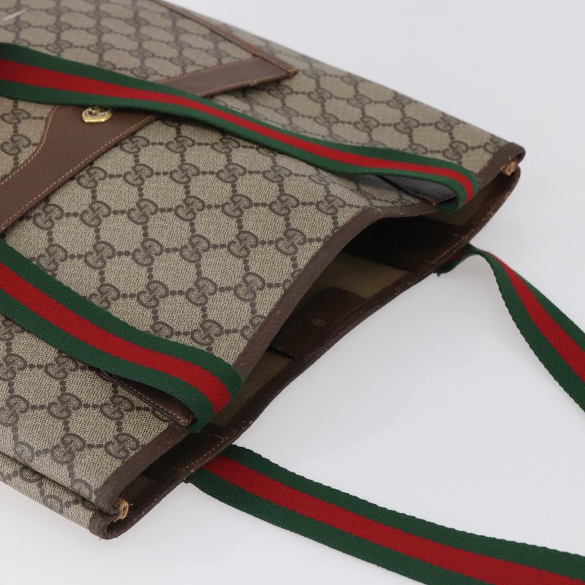 GUCCI GG Supreme Web Sherry Line Tote Bag PVC Beige Red 89 02 003 Auth 144531