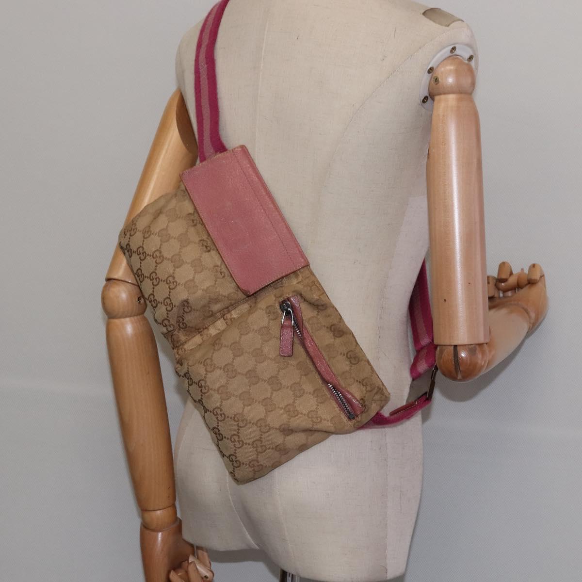 GUCCI GG Canvas Sherry Line Waist Bag Beige Pink Silver 28566 Auth 144532